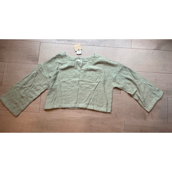 New Blue Pepper Green Boxy Croped Top Blouse M Junior Girls 3/4 Sleeve - Picture 6 of 6
